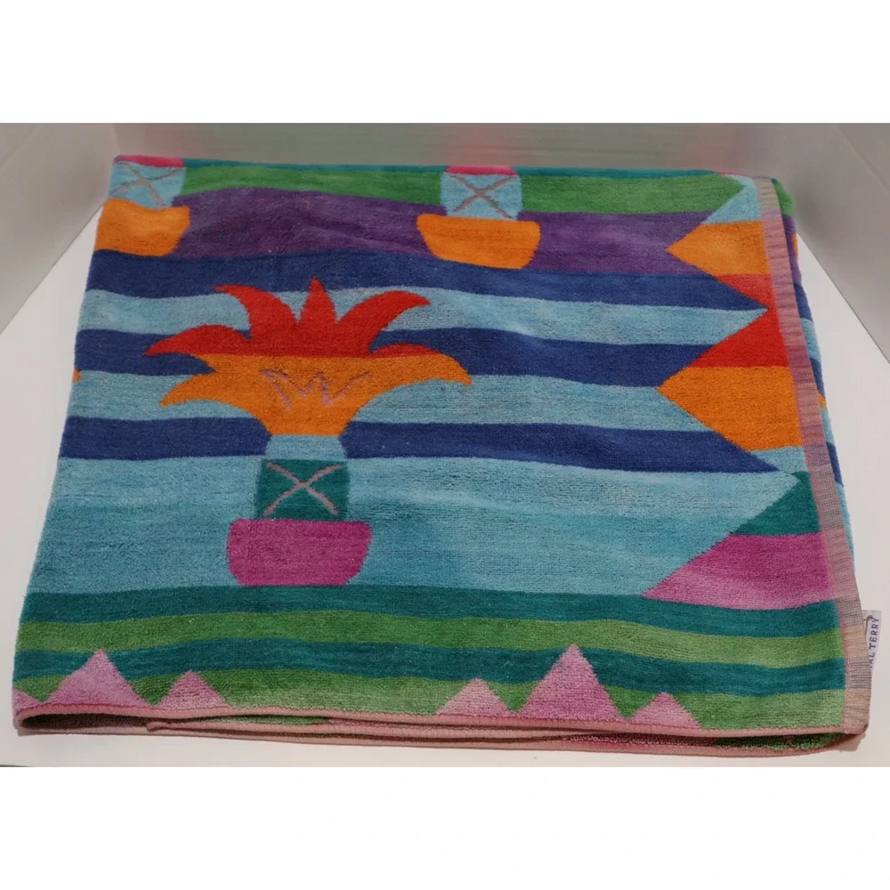 Royal Terry Beach Towel Cotton Tropical Geometric Bright Colors 57x28